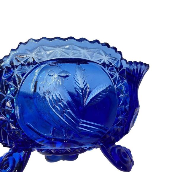 HOFBAUER Birds Cobalt Blue Glass Love Birds Candy Dish‎ Bowl with Lid Vintage - Picture 6 of 11